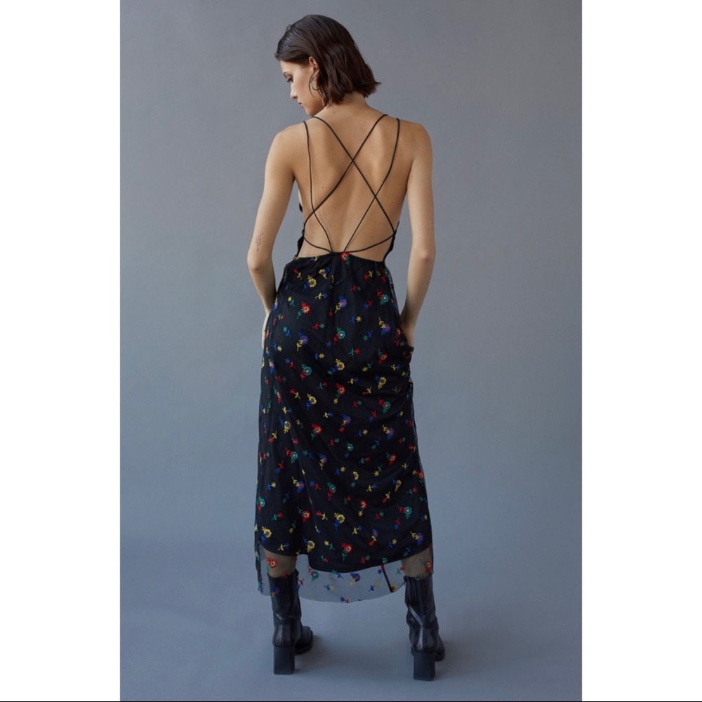 UO • Amelia Tulle Floral Embroidered Backless High Low Dress